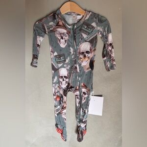 Posh Peanut bamboo zippered footie romper skull skeleton Halloween 3-6 mos